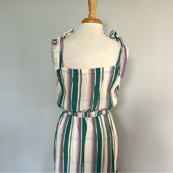 H&M Cream Pastel Purple Green Plaid Stripes MIDI Dress Size 12 - Picture 4 of 11